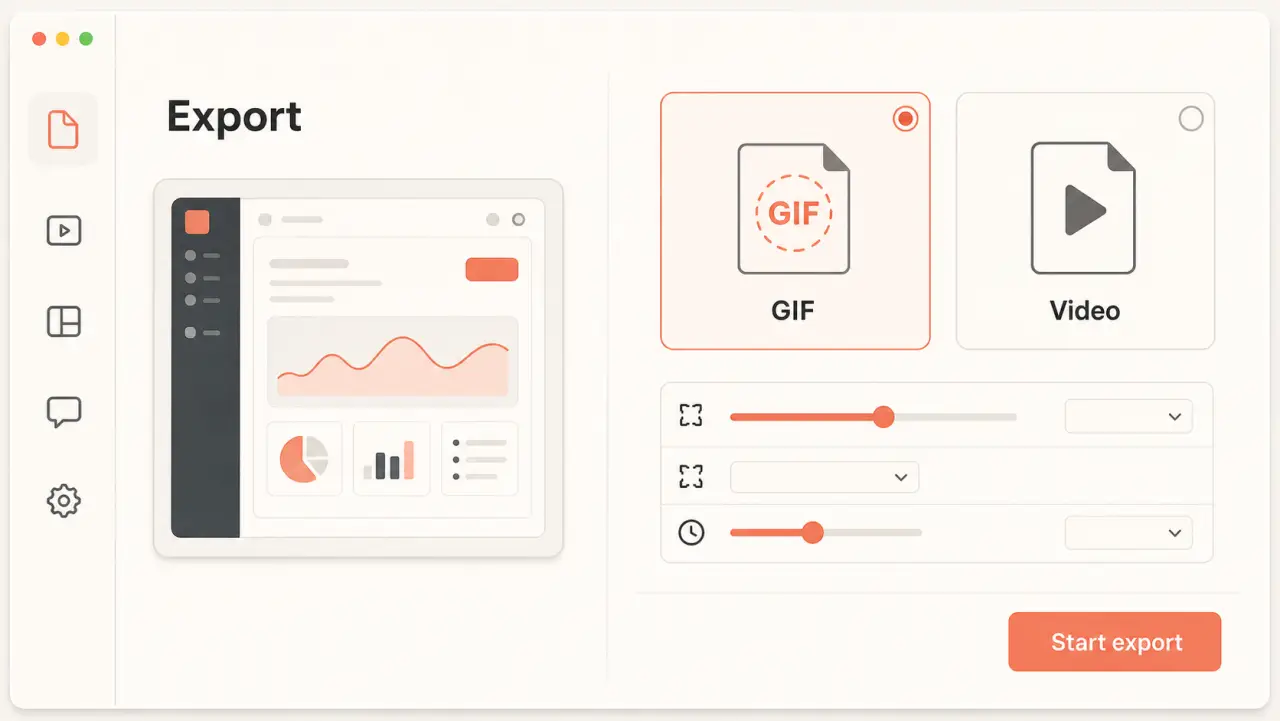 Illustrative DemoFast export panel with GIF and video choices